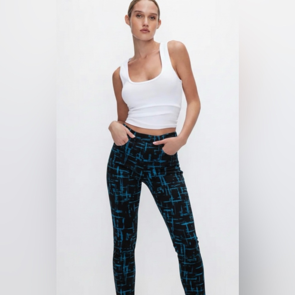 Forever 21 👗🛍silky elastic straight blk/blue pant. Swipe for pics